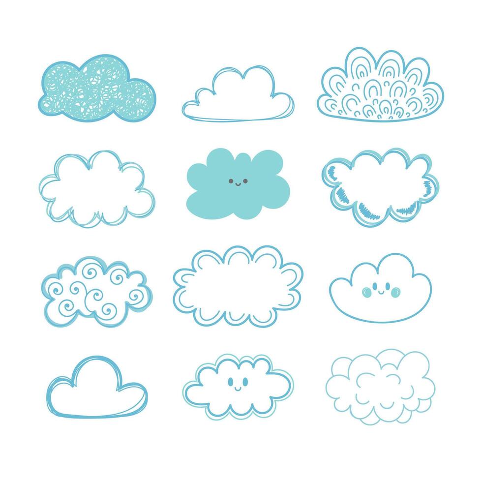 schetsen lucht. tekening verzameling van hand- getrokken wolken vector