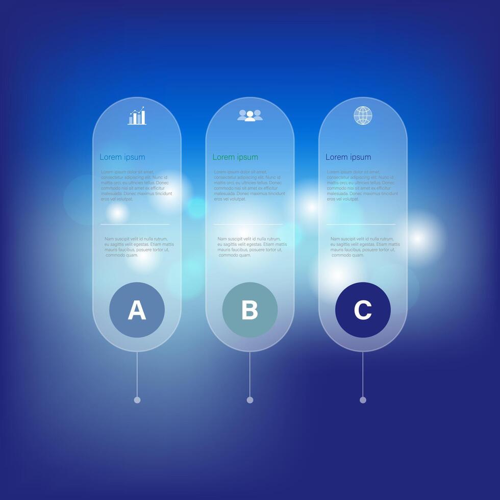 drie opties infographic met blauw bokeh achtergrond vector