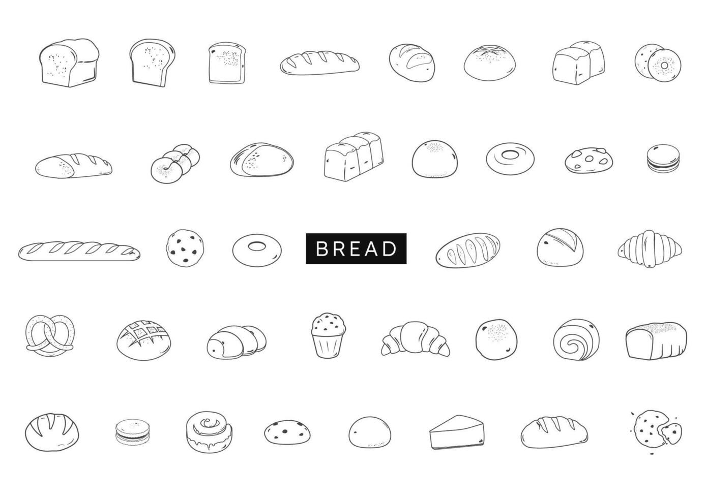 brood en gebakje bakkerij schets pictogrammen vector