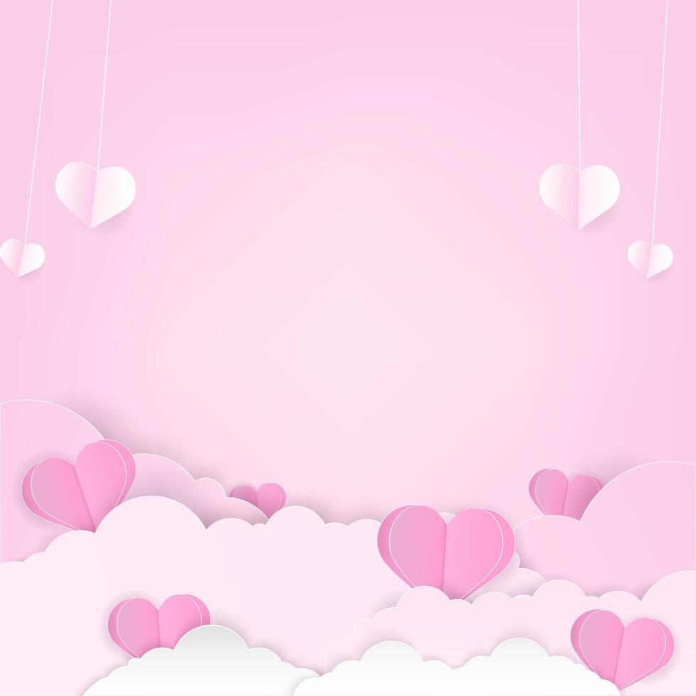 hart papier en wolk met roze achtergrond vector