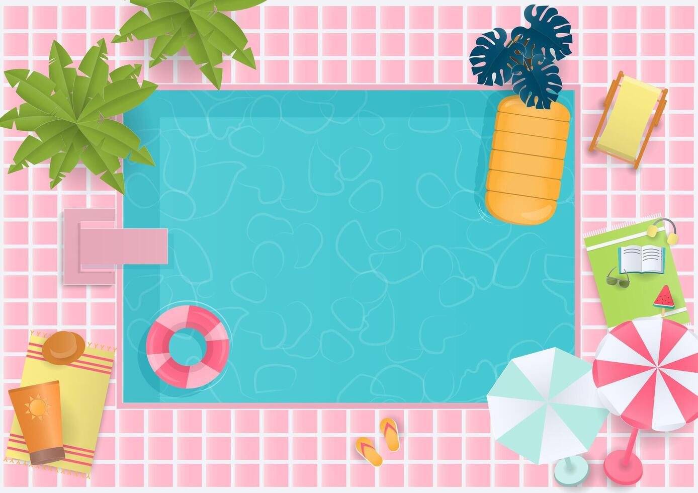 zwemmen zwembad en schattig zomer elementen achtergrond vector