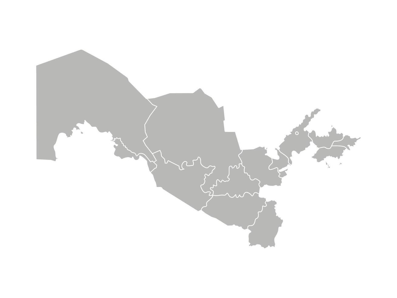 vector geïsoleerd illustratie van vereenvoudigd administratief kaart van Oezbekistan. borders van de provincies, Regio's. grijs silhouetten. wit schets