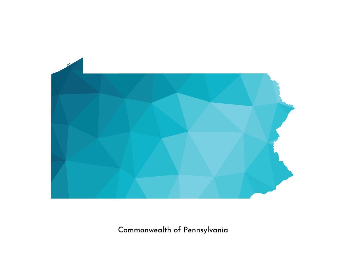 vector geïsoleerd illustratie icoon met vereenvoudigd blauw kaart silhouet van Gemenebest van Pennsylvania, Verenigde Staten van Amerika. veelhoekige meetkundig stijl. wit achtergrond.