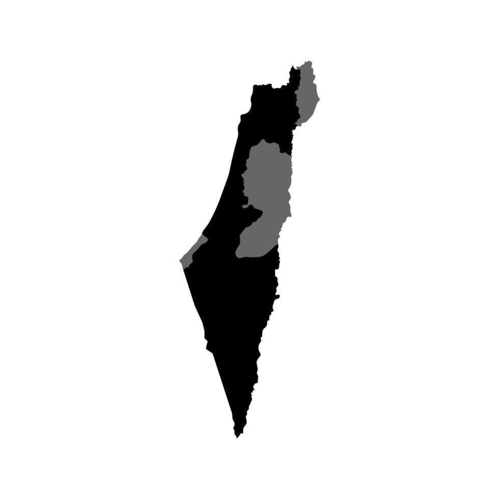 vector geïsoleerd illustratie icoon met vereenvoudigd kaart van staat van Israël. zwart silhouet, wit achtergrond, grijs vormen van twijfelachtig territoria van gaz, west bank, golan