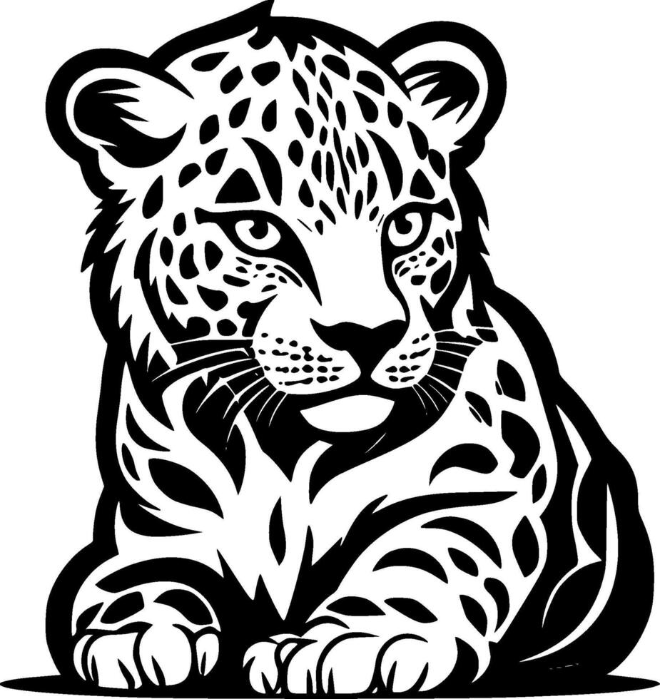 luipaard baby, zwart en wit vector illustratie