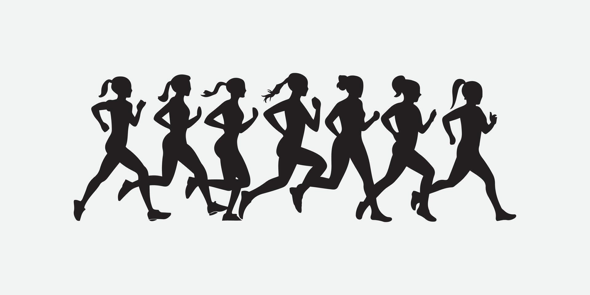 jong atleten rennen een marathons. geïsoleerd silhouetten Aan wit achtergrond vector