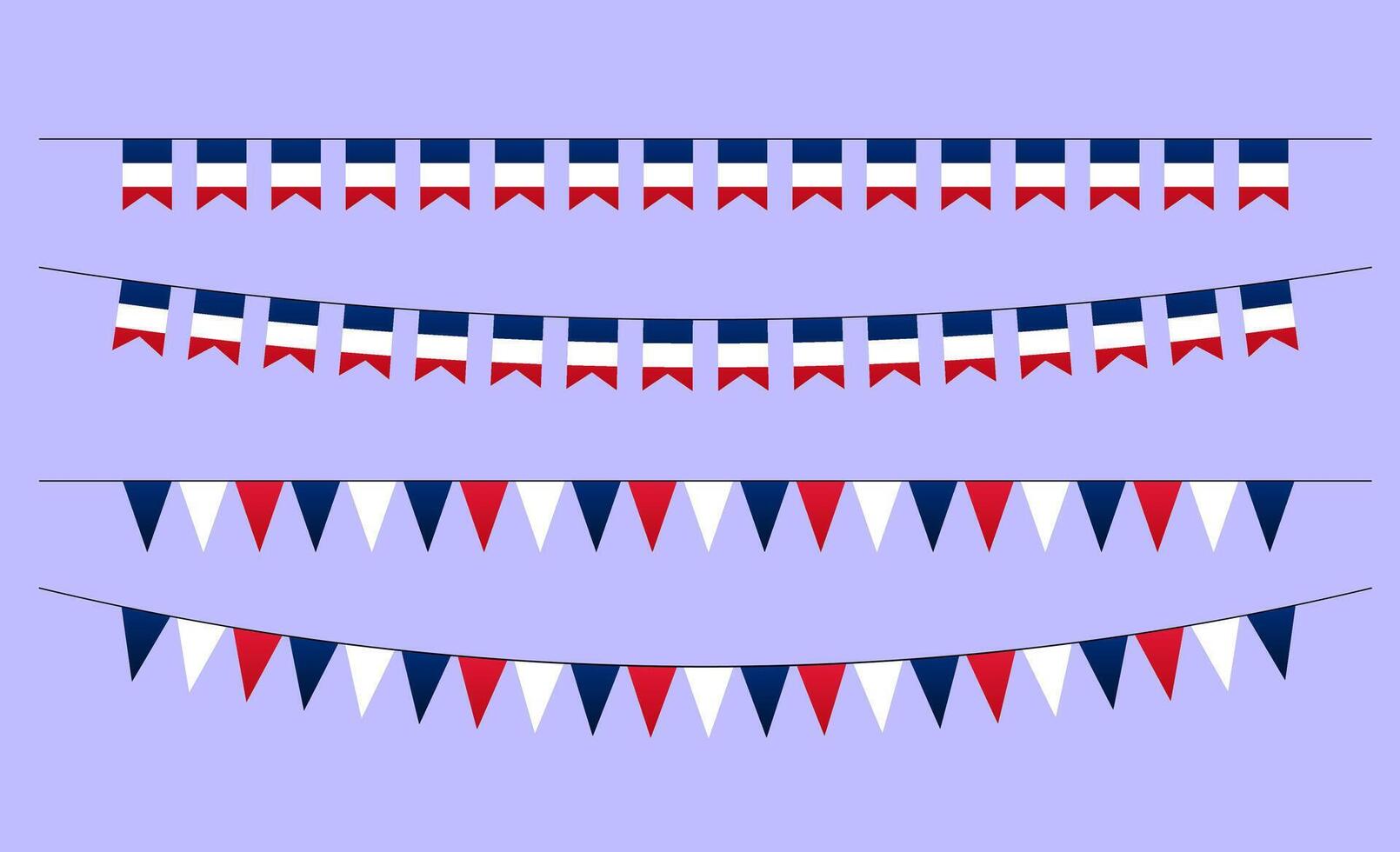 Frankrijk hangende vlaggen. Frans nationaal gors, guirlande, wimpel vector set. vlak decoratief partij driekleur vlag banners geïsoleerd ontwerp elementen