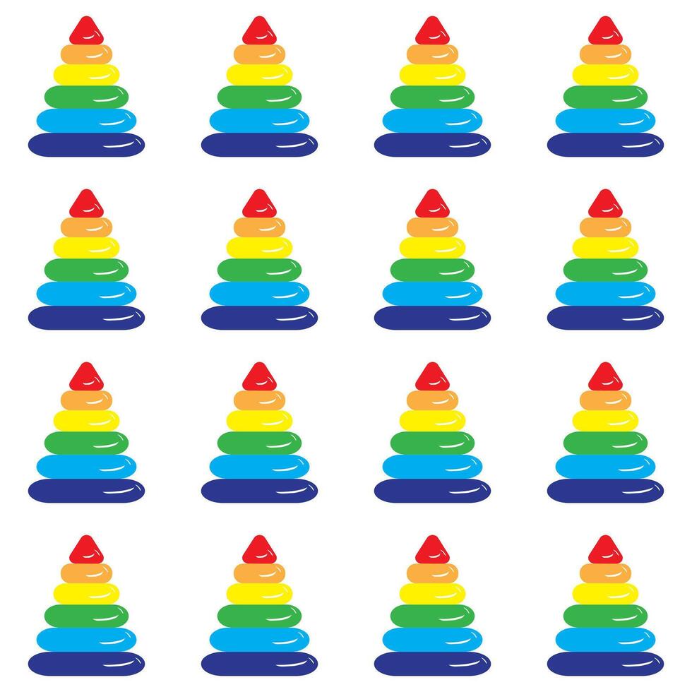 kinderen leerzaam speelgoed- piramide met veelkleurig ringen. naadloos patroon. vector illustratie Aan een wit achtergrond.