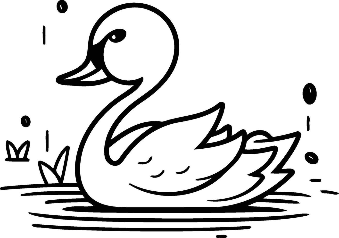 vector illustratie van een wit zwaan zwemmen in een vijver met water druppels.