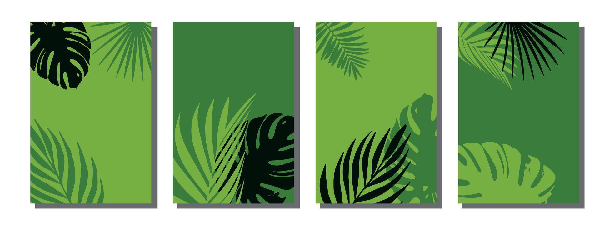 reeks van tropisch achtergronden in minimalistische stijl, met ruimte voor tekst. zomer achtergrond met palm bladeren. vector