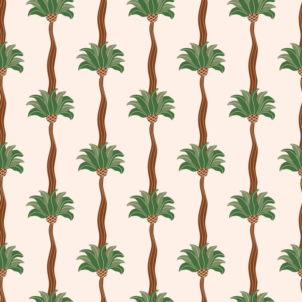 tropisch palm boom naadloos patroon hand- getrokken net zo verticaal strepen. vector zomer tropisch behang, herhaling achtergrond, oerwoud textiel ontwerp, kleding stof, schattig biologisch fabriek afdrukken, botanisch kaart.