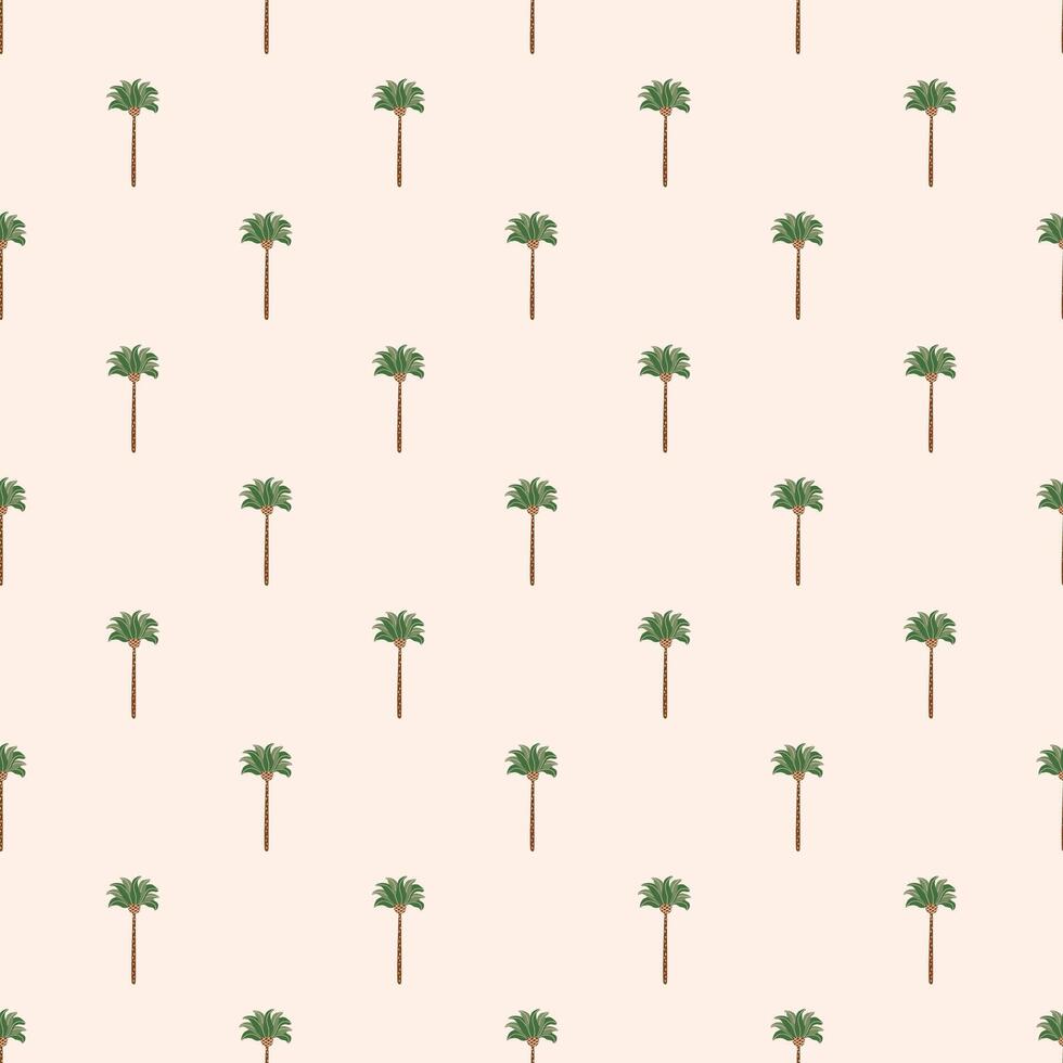 klein tropisch palm bomen naadloos patroon. vector zomer strand textiel ontwerp, behang, achtergrond, afdrukken, kleding stof, papier. schattig hand- getrokken tropisch planten illustratie voor pyjama, mannetje lap.