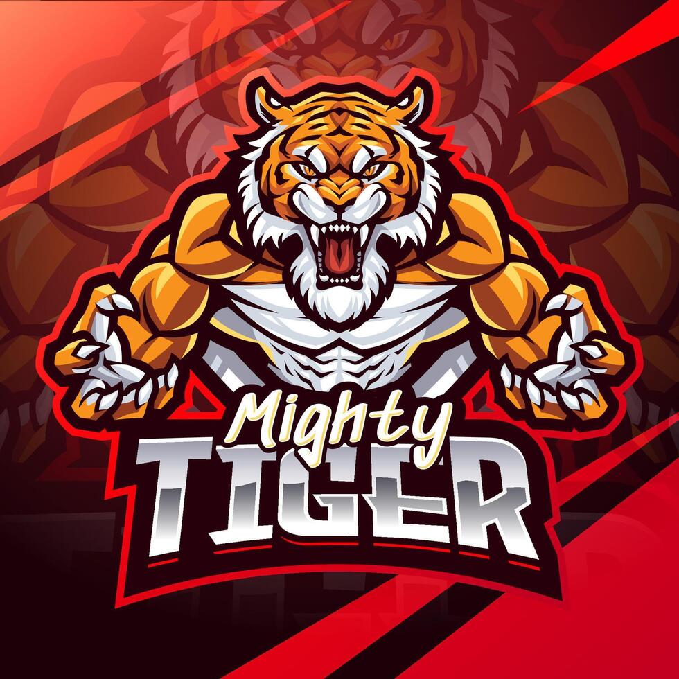 machtig tijger esport mascotte logo ontwerp vector