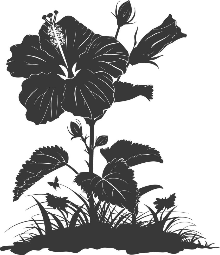 ai gegenereerd silhouet hibiscus bloem in de grond zwart kleur enkel en alleen vector
