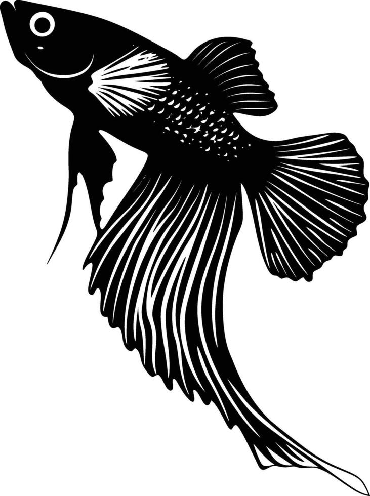 ai gegenereerd silhouet guppy vis dier zwart kleur enkel en alleen vol lichaam vector