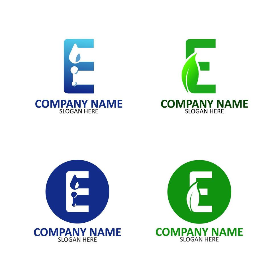 moderne letter logo natuur met groene en blauwe kleur minimalis met de letter e vector