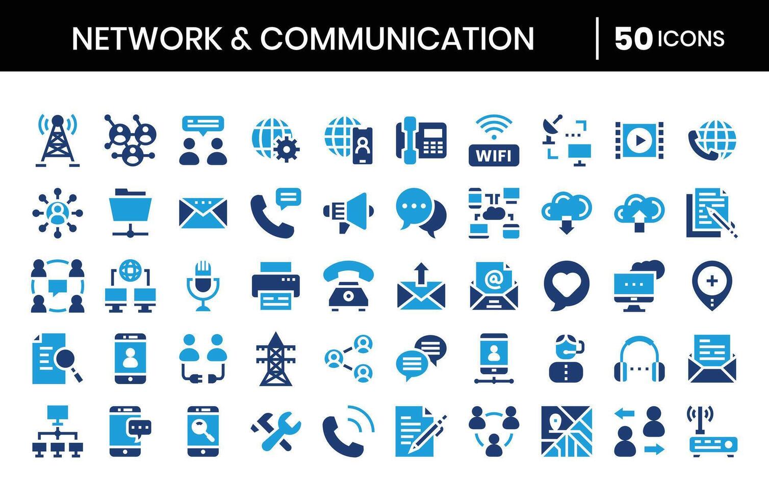 netwerk en communicatie vlak pictogrammen set.vector illustratie. vector