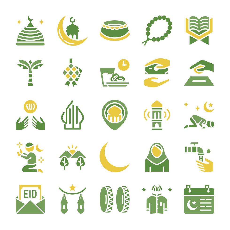 Ramadan pictogrammen bundel. vlak icoon stijl. vector