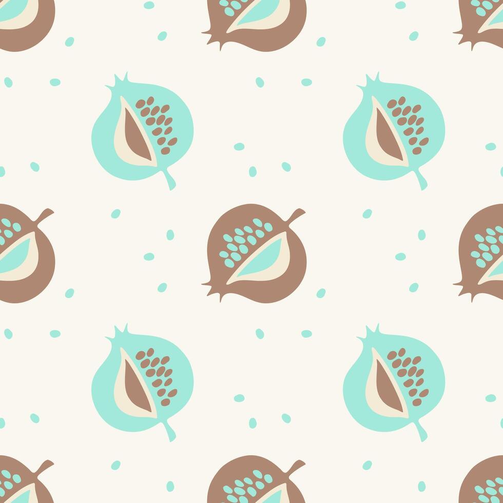 granaatappel fruit patroon, hand- getrokken doodles in blauw en bruin pastel kleuren. vector