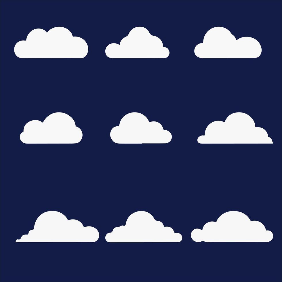 wolk. schattig abstract wit bewolkt reeks geïsoleerd Aan blauw achtergrond. vector illustratie