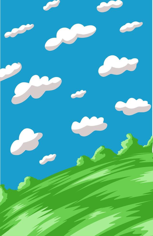 groen gras veld- behang met blauw lucht en wolken net zo een achtergrond voor kinderen verhaal boeken vector