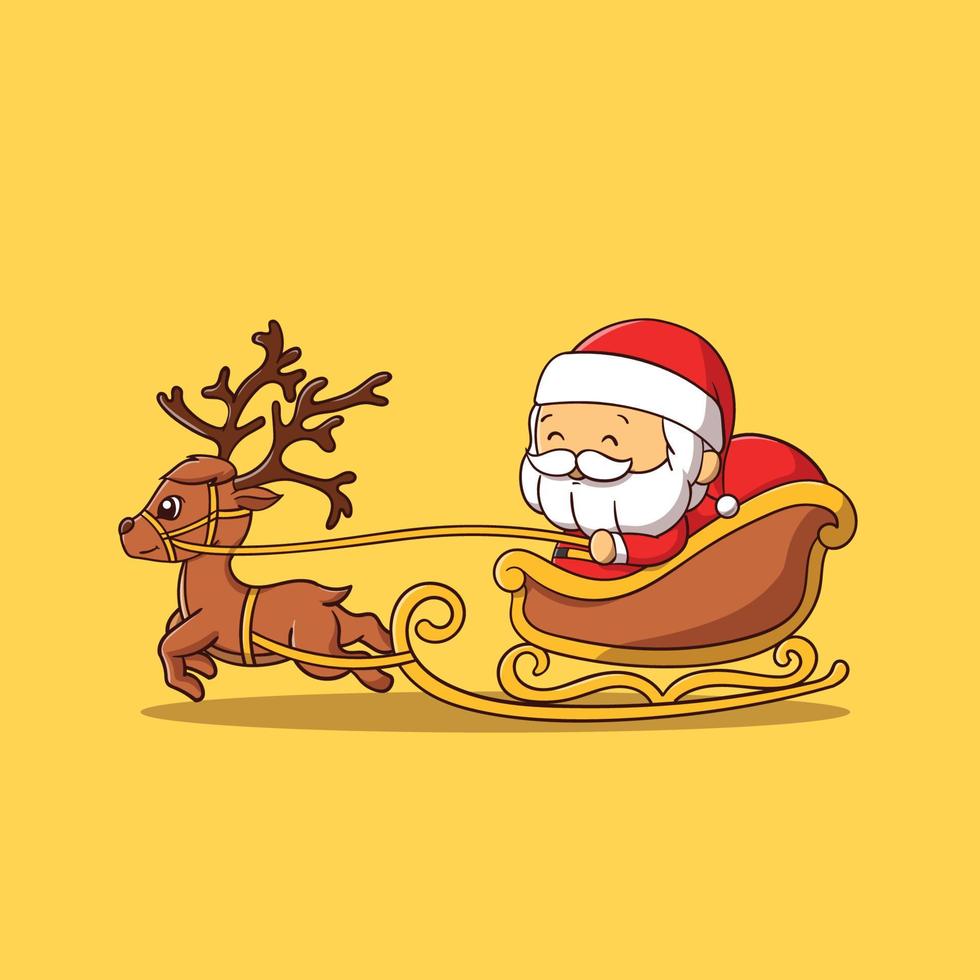 schattige kerstman vliegende herten platte cartoon stijl premium vector