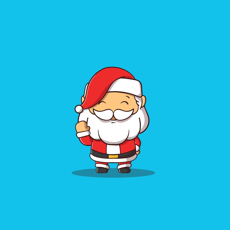 schattige kerstman lacht en begroet met een golf platte cartoonstijl premium vector