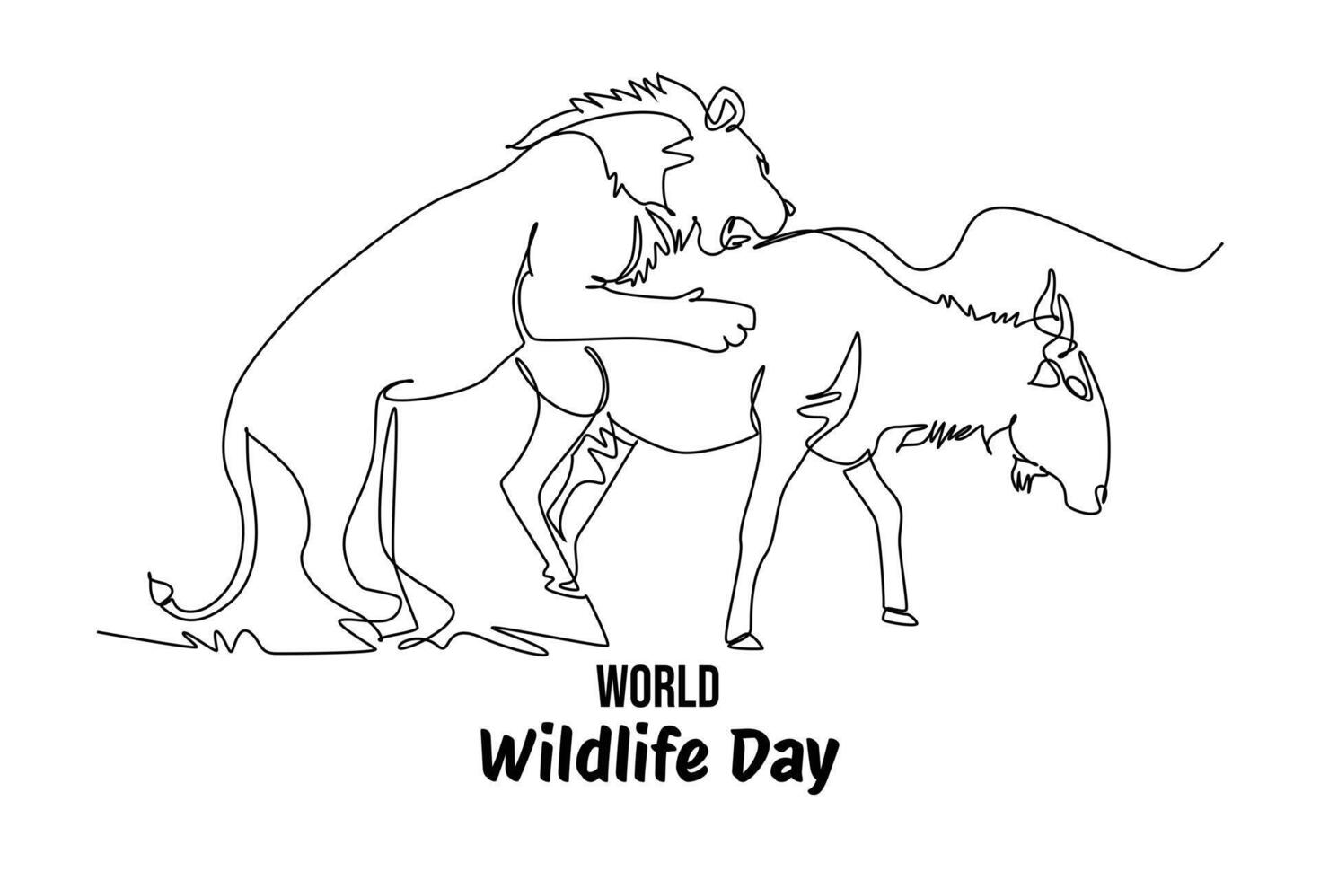 doorlopend een lijn tekening wereld dieren in het wild dag concept. tekening vector illustratie.