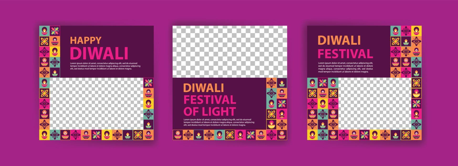 social media postsjabloon voor diwali-viering. kleurrijke neo geometrische poster voor diwali viering. vector