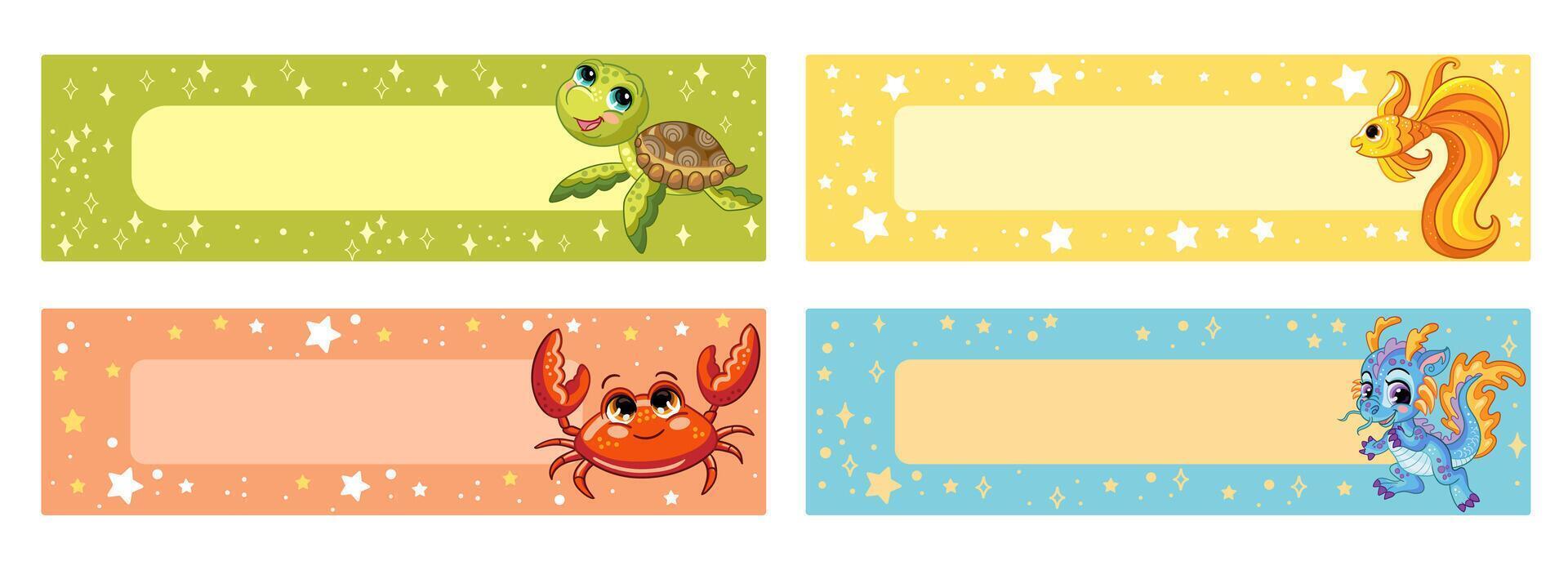 schattig tekenfilm zee dieren planners vector reeks vector illustratie