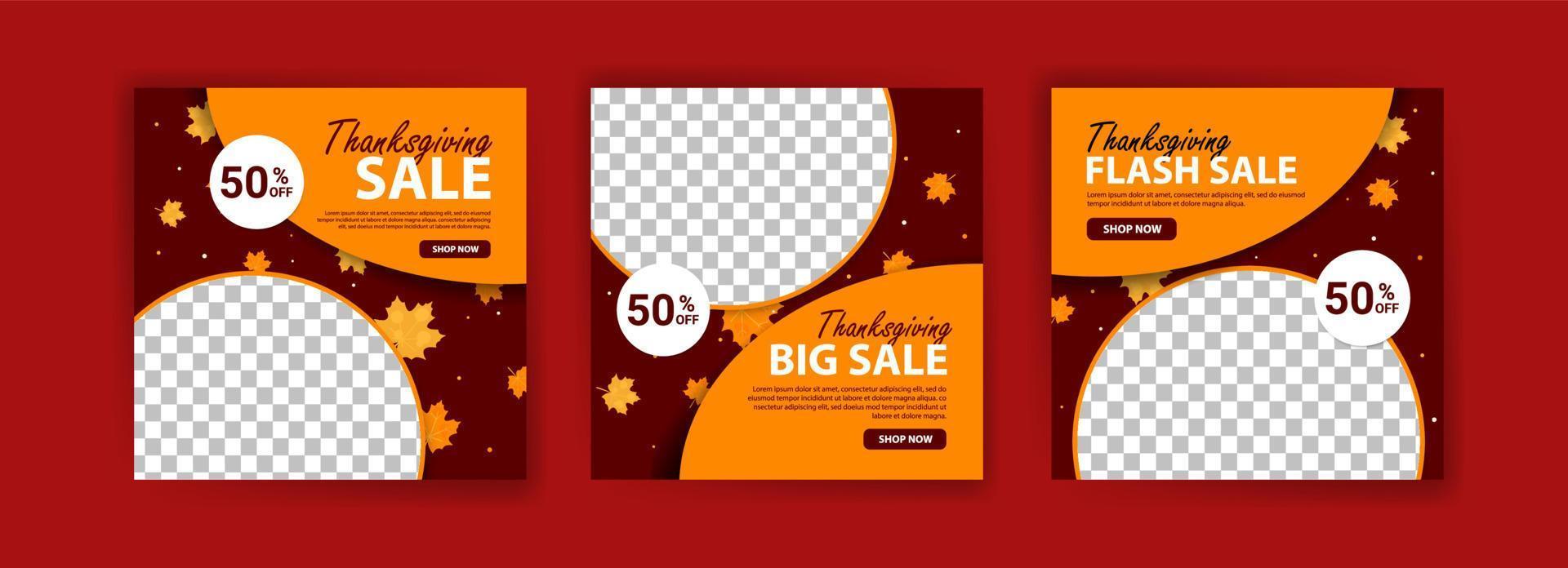 social media postsjabloon voor Thanksgiving Day-verkoop. thanksgiving day verkoop websjabloon voor spandoek. geef bedankt promo aanbieding vector