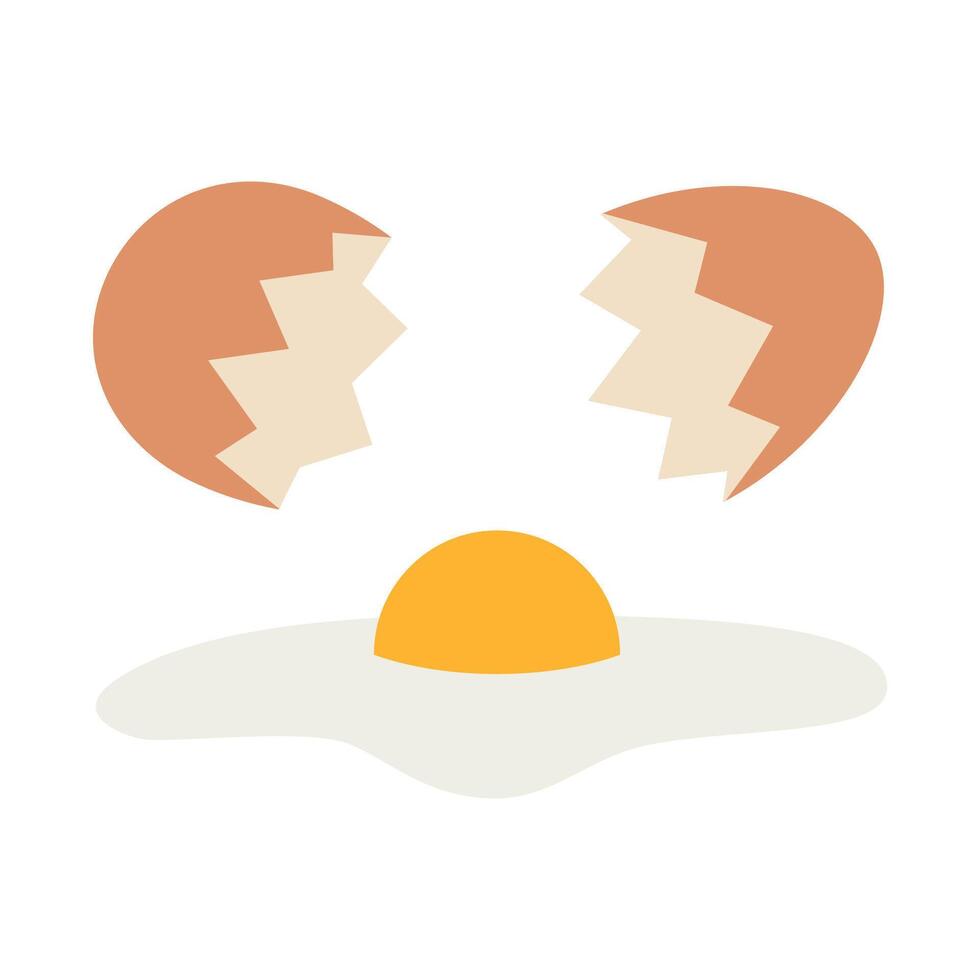 gebakken of rauw ei en gebroken, gebarsten eierschaal, tekenfilm stijl. vector illustratie geïsoleerd Aan wit achtergrond, hand- getrokken, vlak ontwerp