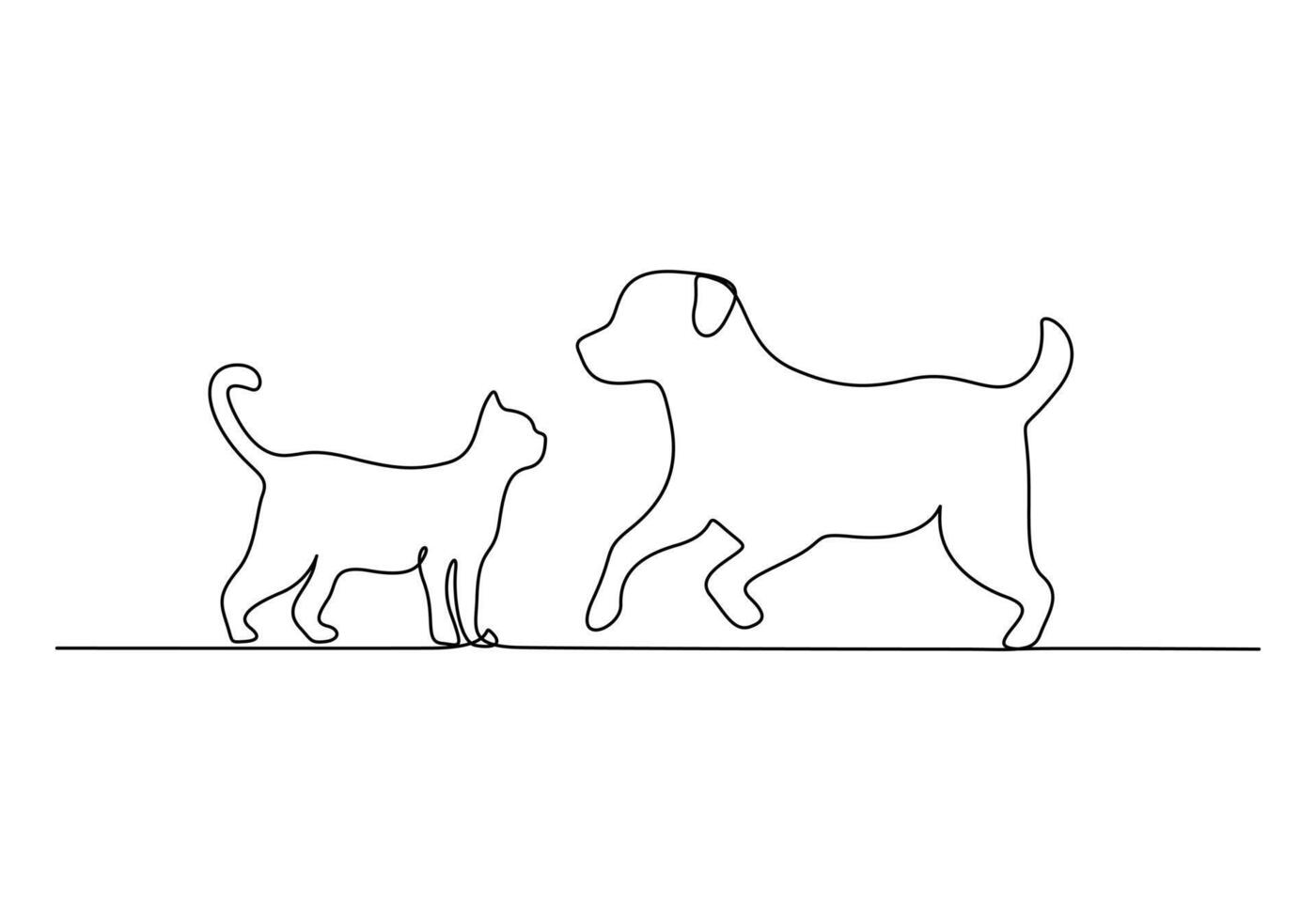 kat en hond doorlopend een lijn tekening vector illustratie