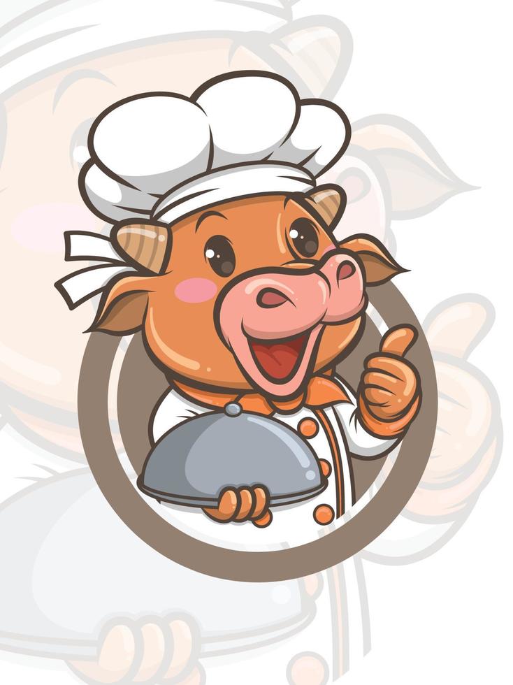 schattig chef-kok koe stripfiguur - mascotte en illustratie vector