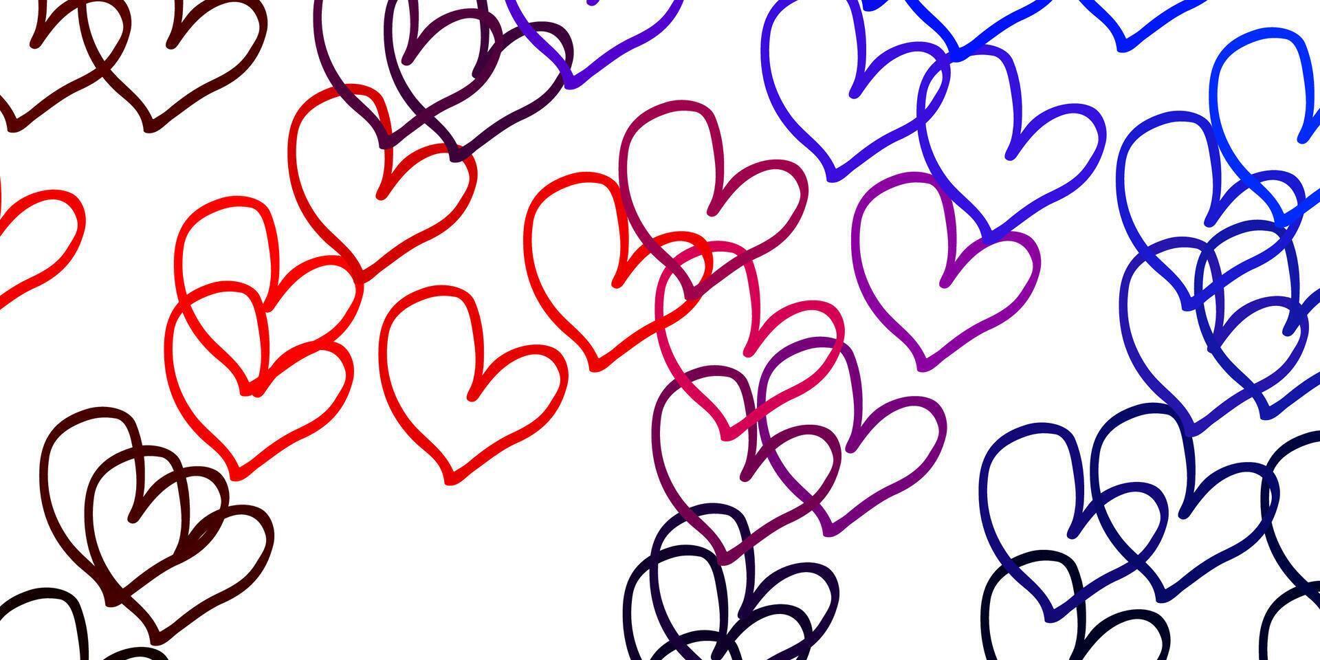lichtblauw, rood vectorpatroon met kleurrijke harten. vector