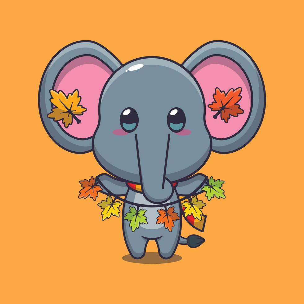 schattig olifant met herfst blad decoratie tekenfilm vector illustratie