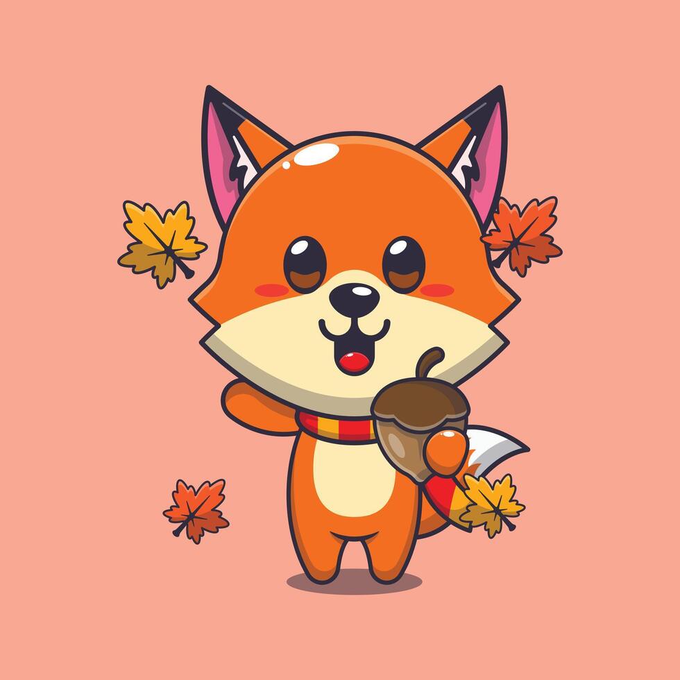 schattig vos met eikels Bij herfst seizoen. vector