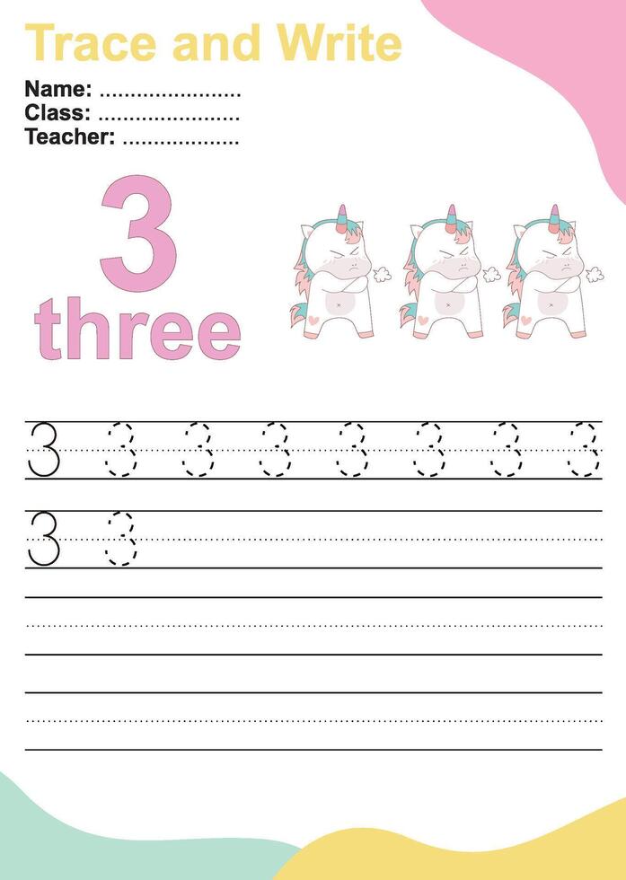 spoor en schrijven aantal voor kinderen. oefening voor kinderen naar herken de nummer. vector