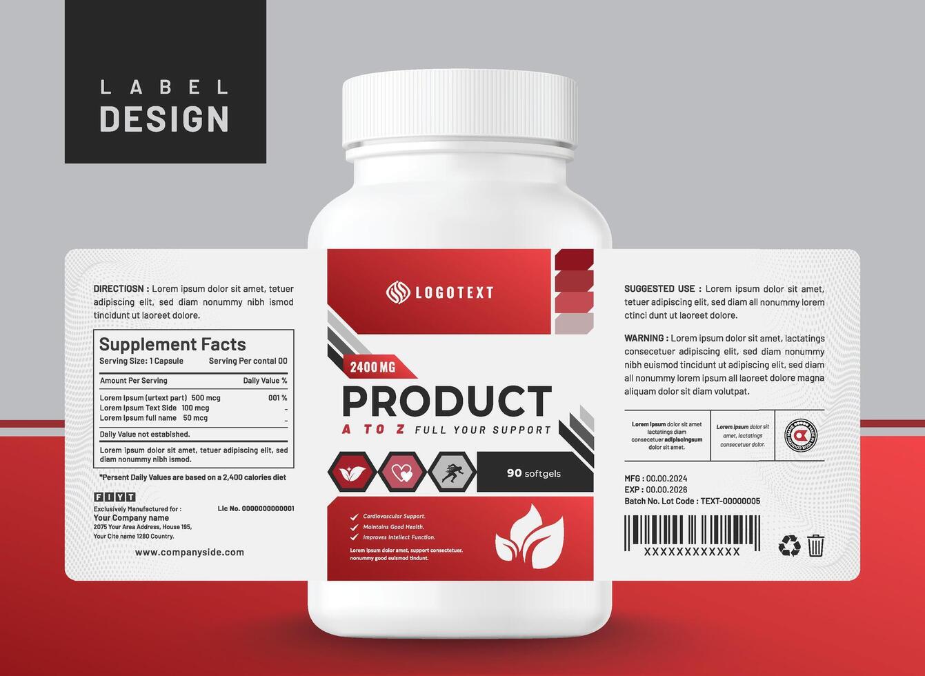 voedsel supplement multi vitamine etiket sticker ontwerp en geneeskunde fles pot doos verpakking. vector