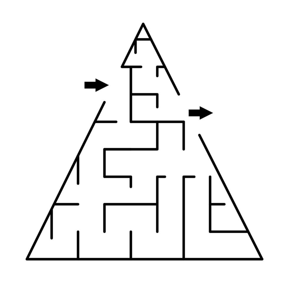 vector doolhof sjabloon. blanco zwart en wit driehoek vormig meetkundig labyrint geïsoleerd Aan wit achtergrond. peuter- afdrukbare leerzaam werkzaamheid of spel monster