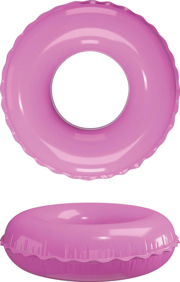 roze zwemmen ring. geïsoleerd 3d opblaasbaar ring top en kant visie realistisch illustratie vector