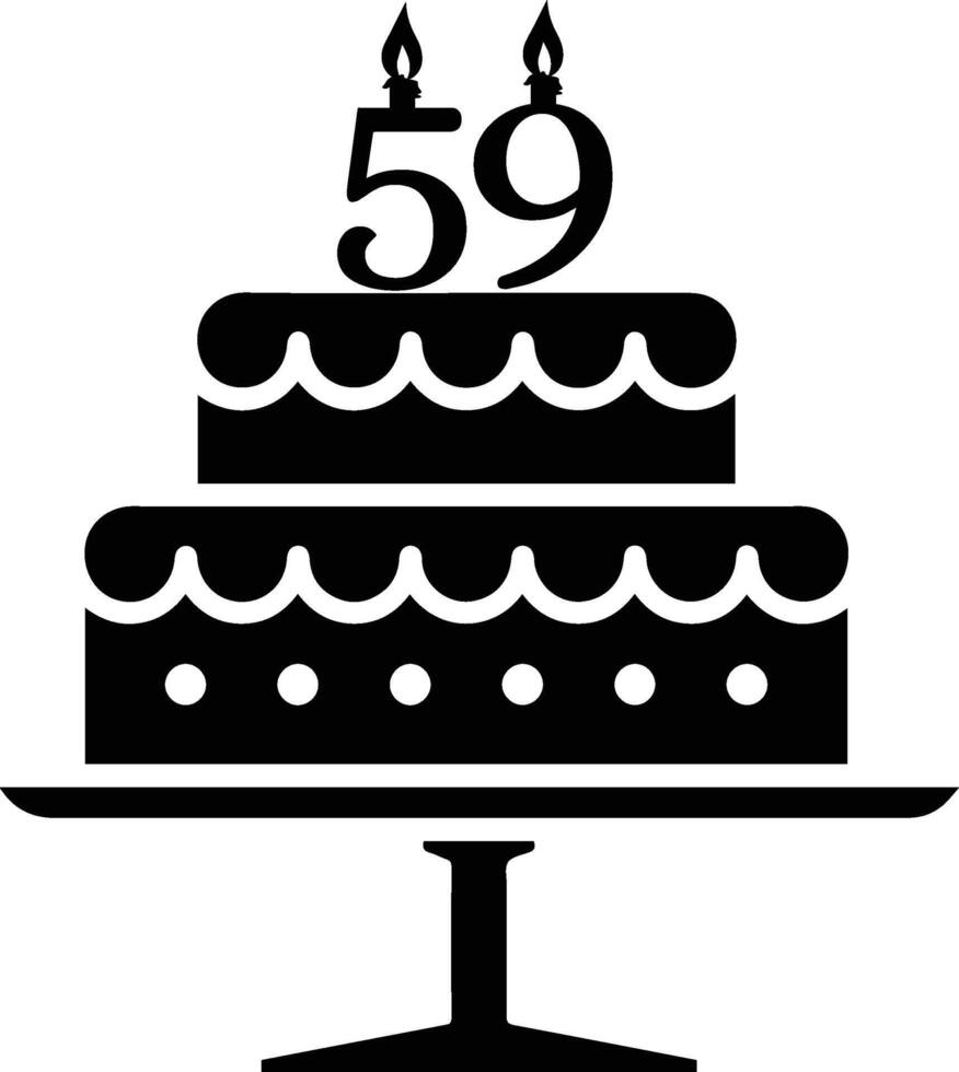 een zwart en wit beeld van een taart met de aantal 59 Aan het. vector
