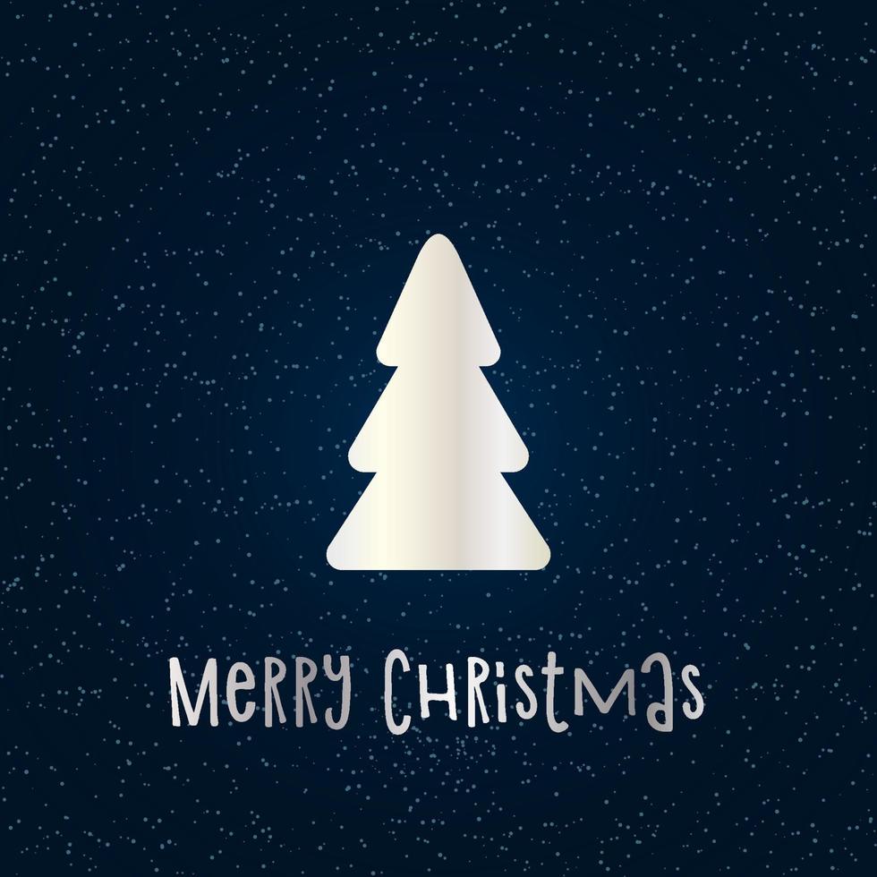 zilveren silhouet van een kerstboom met sneeuw op een donkerblauwe achtergrond. prettige kerstdagen en gelukkig nieuwjaar 2022. vectorillustratie. vector