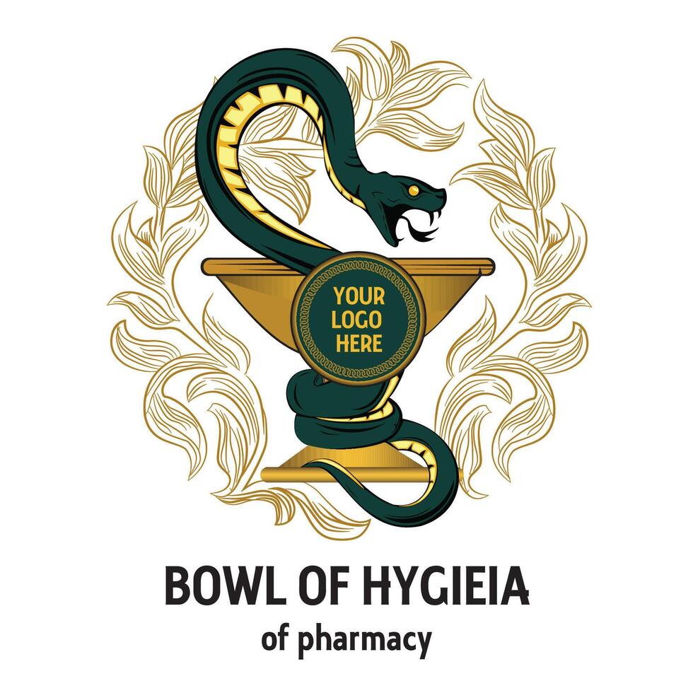 symbool van Gezondheid hygiëne bowlen vector kunst genezing embleem slang en kom van apotheek
