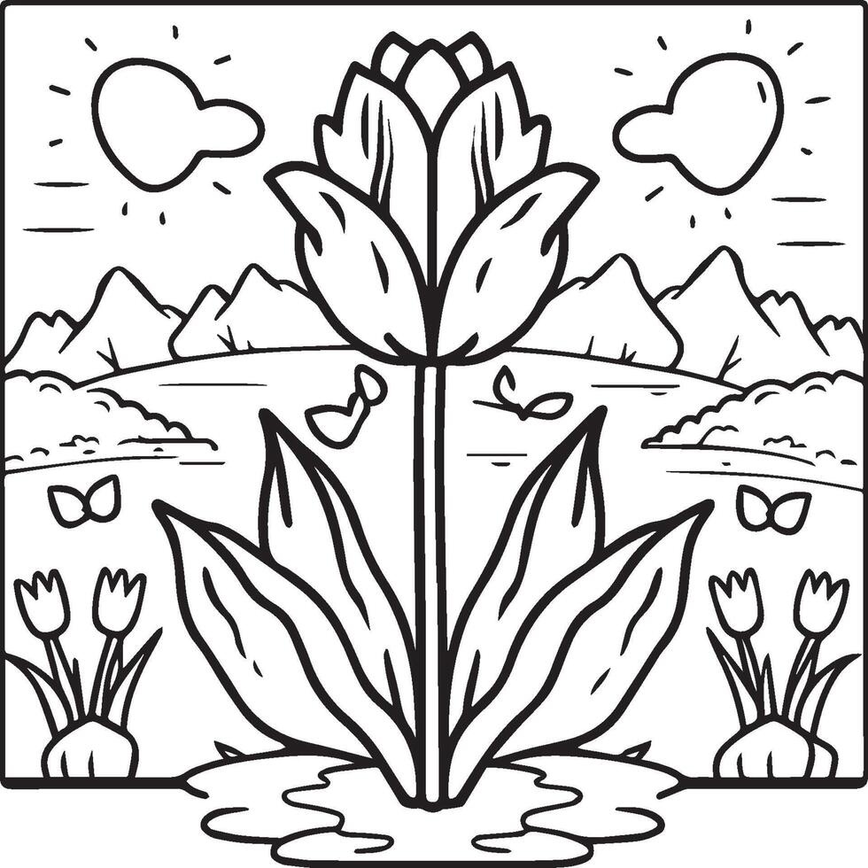 tulp kleur Pagina's. tulp bloem schets vector. bloemen kleur Pagina's voor kleur boek vector