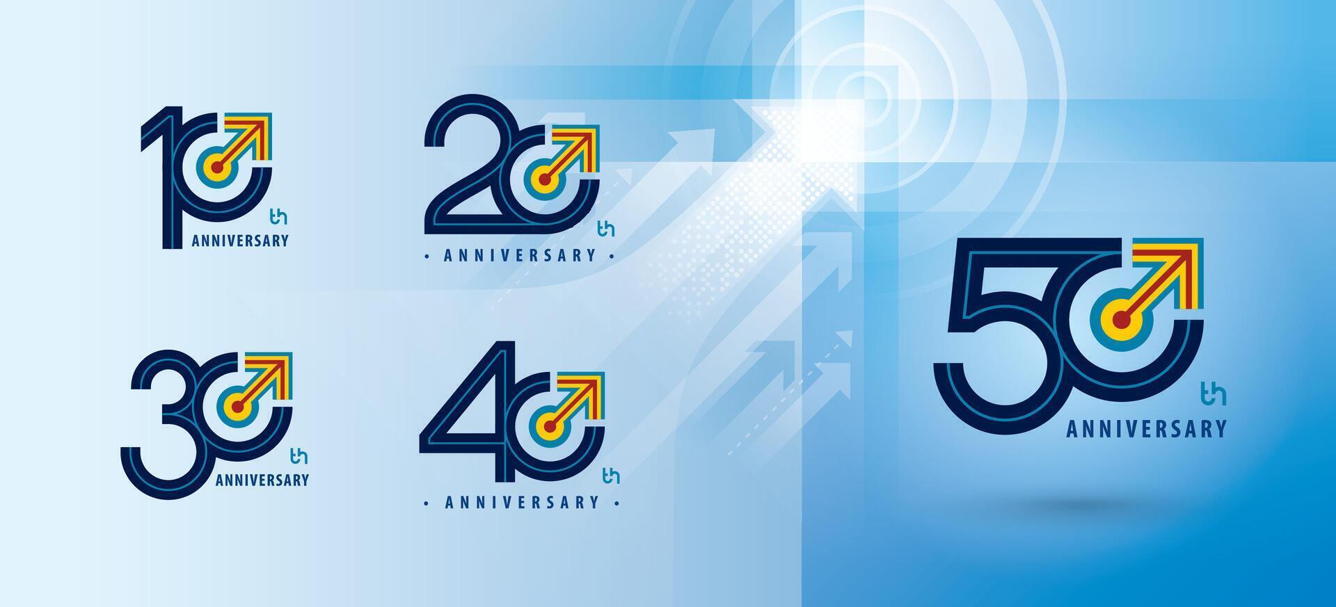 reeks van 10 naar 50 jaren verjaardag logotype ontwerp, tien naar vijftig jaren vieren verjaardag logo meerdere lijn voor viering vector