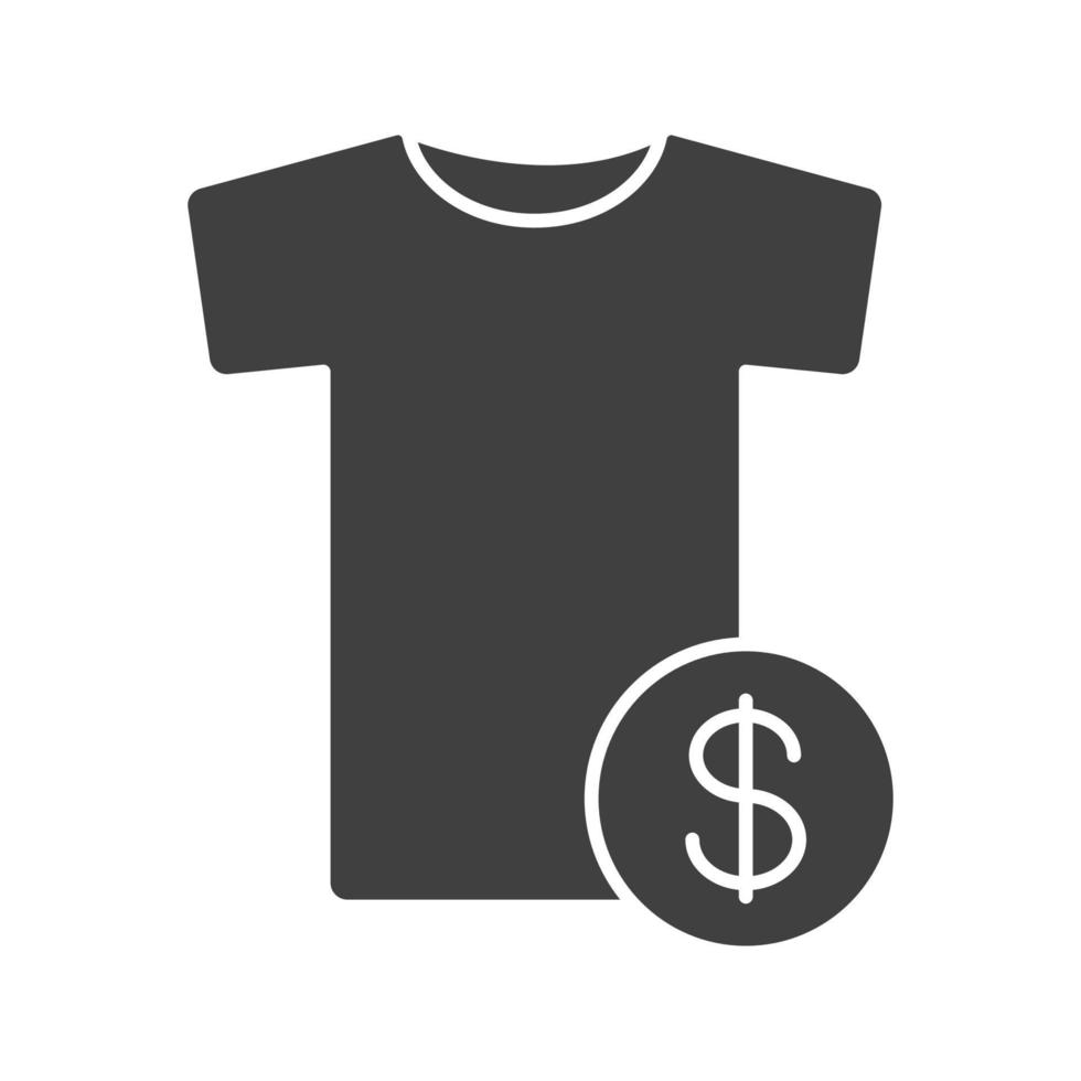 koop kleding glyph icoon. silhouet symbool. t-shirt met dollarteken. negatieve ruimte. vector geïsoleerde illustratie