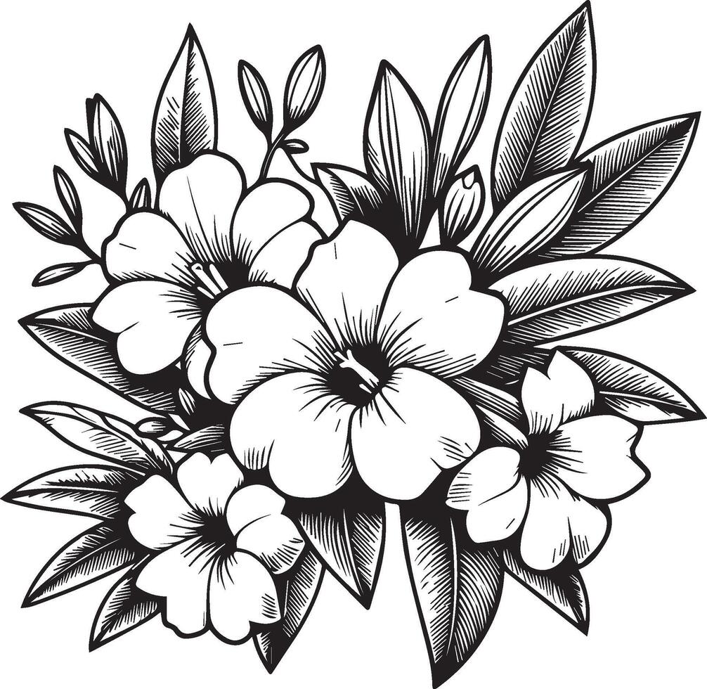 schattig bloem kleur Pagina's, allamanda louterend tekening, allamanda louterend tekeningen, hand- getrokken botanisch zomer elementen boeket van allamanda louterend lijn kunst kleur bladzijde vector