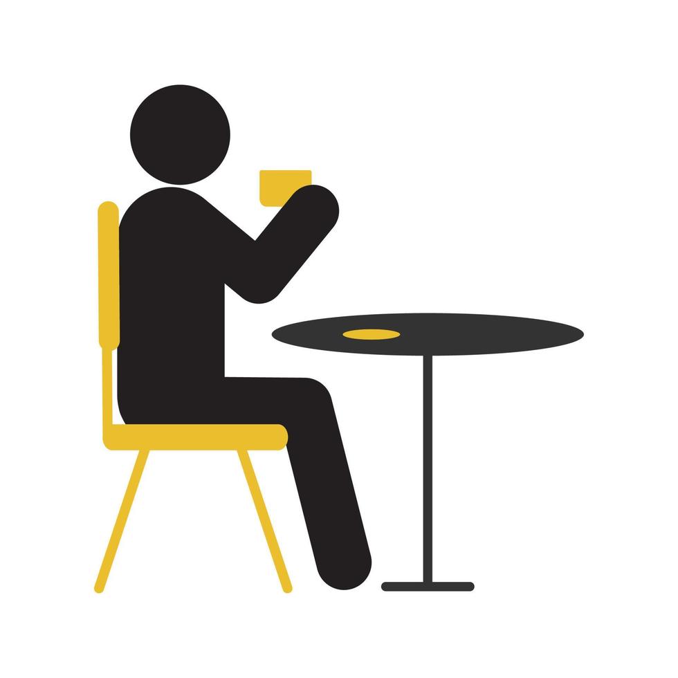 man koffie of thee drinken aan tafel silhouet pictogram. café, restaurant. koffiepauze. geïsoleerde vectorillustratie vector