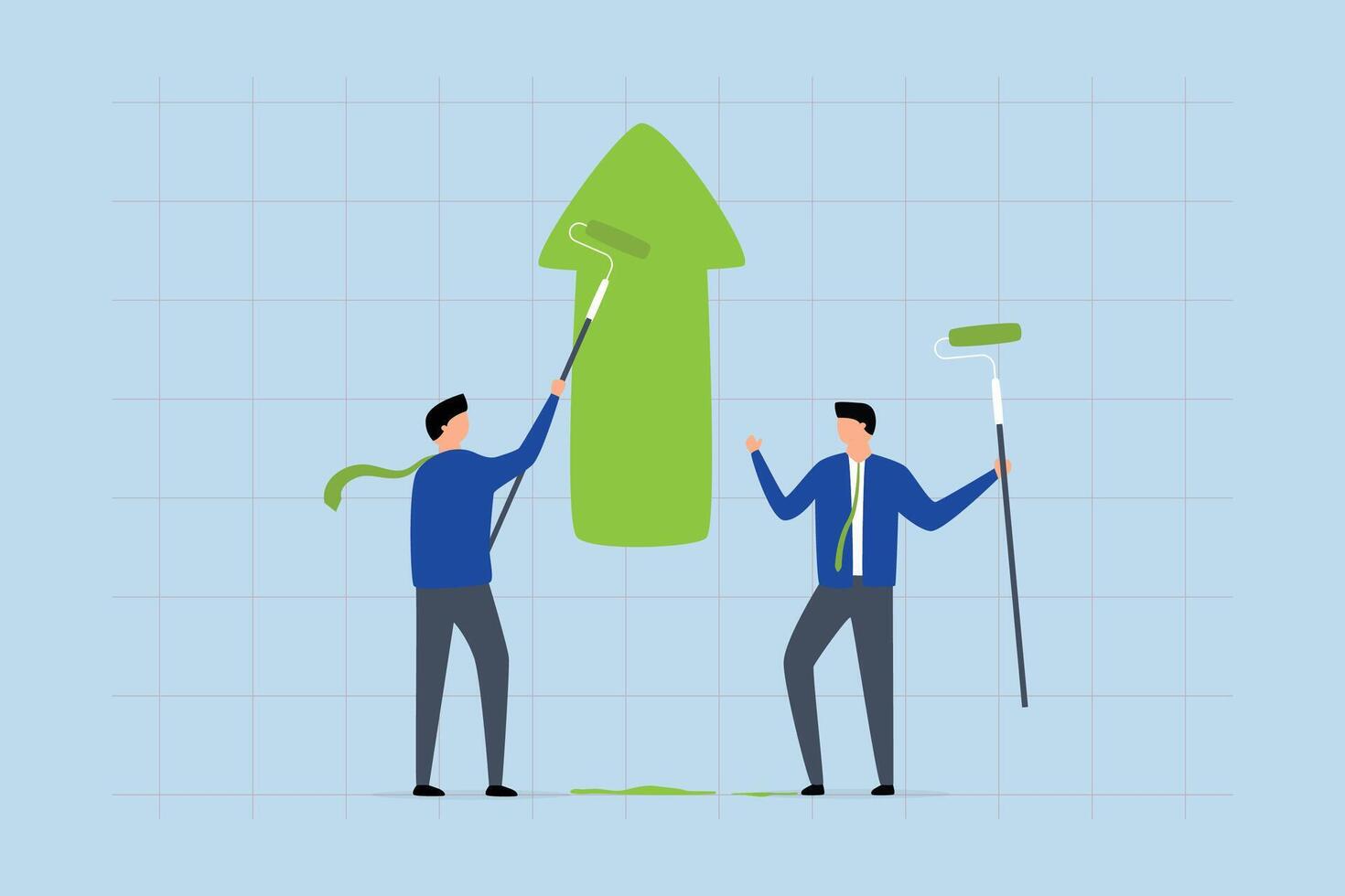 bedrijf winst groei, zakenman partner helpt verf groei groen pijl diagram. vector